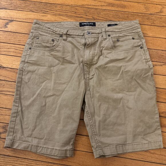 Kenneth Cole‎ Shorts Mens 33x33 Slim Fit Casual Chino Walking Flat Front Khaki - Picture 1 of 9